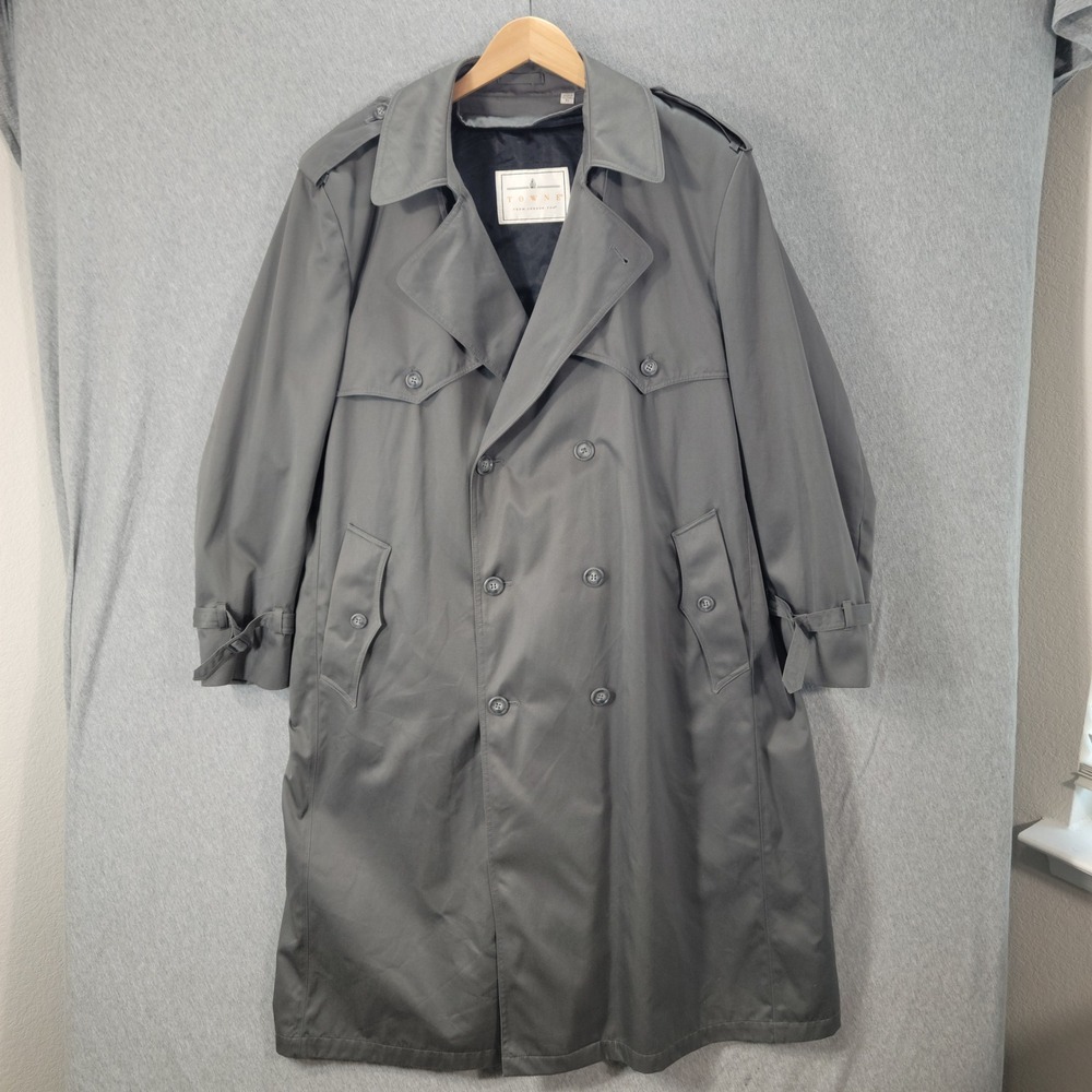 Vintage Towne London Fog Trench Coat Men 44 Gray Double Breasted Dark Academia - Picture 3 of 16